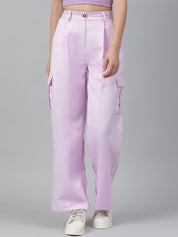 Kotty Women Relaxed Straight Leg Straight Fit High-Rise Easy Wash Cargos Trousers