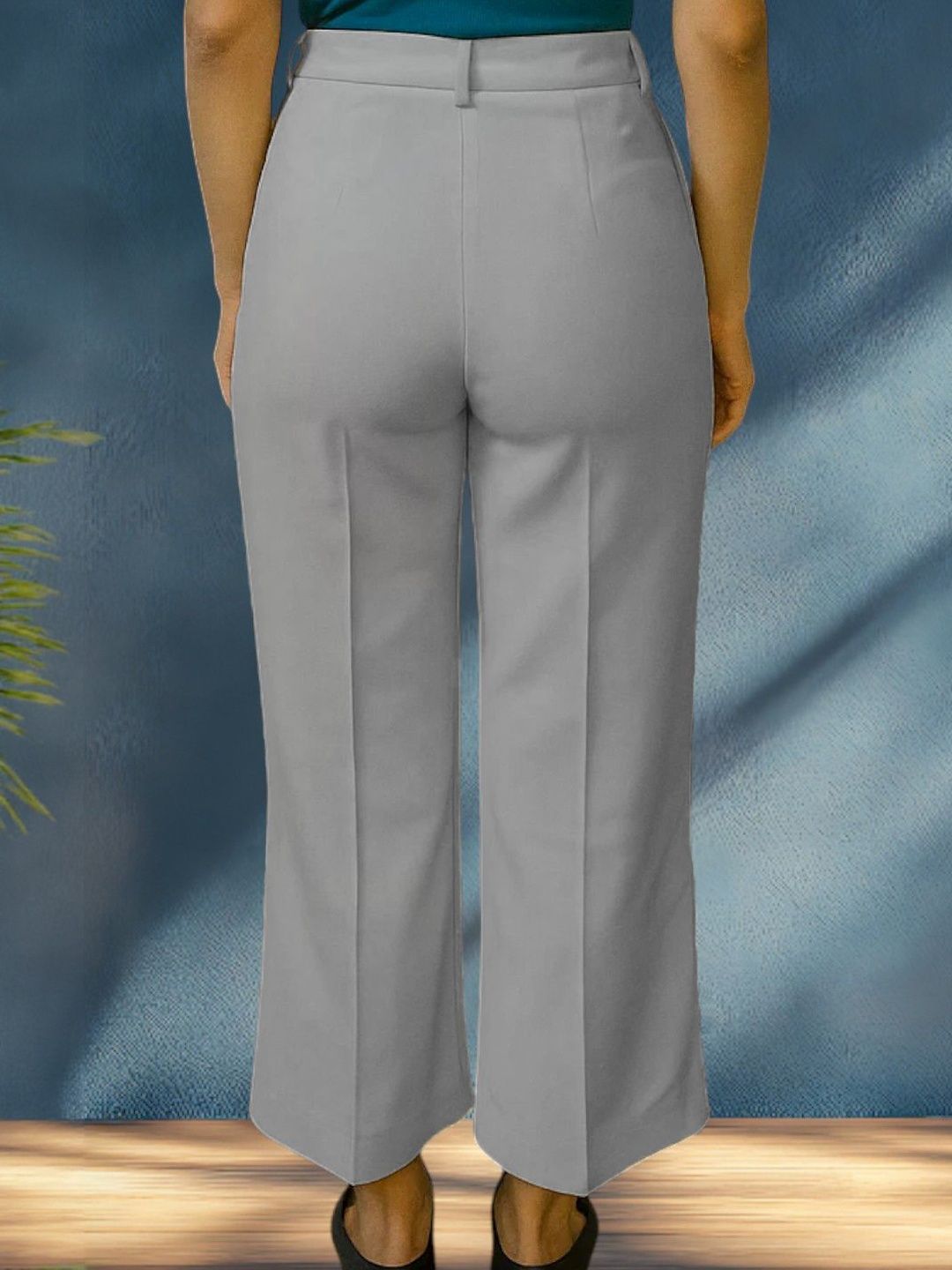 Kotty Women Solid  High-Rise Wide Leg Easy Wash Pleated Formal Trousers