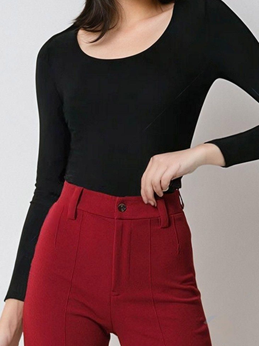 Kotty Black and Maroon Scoop Neck T-Shirt with Trouser