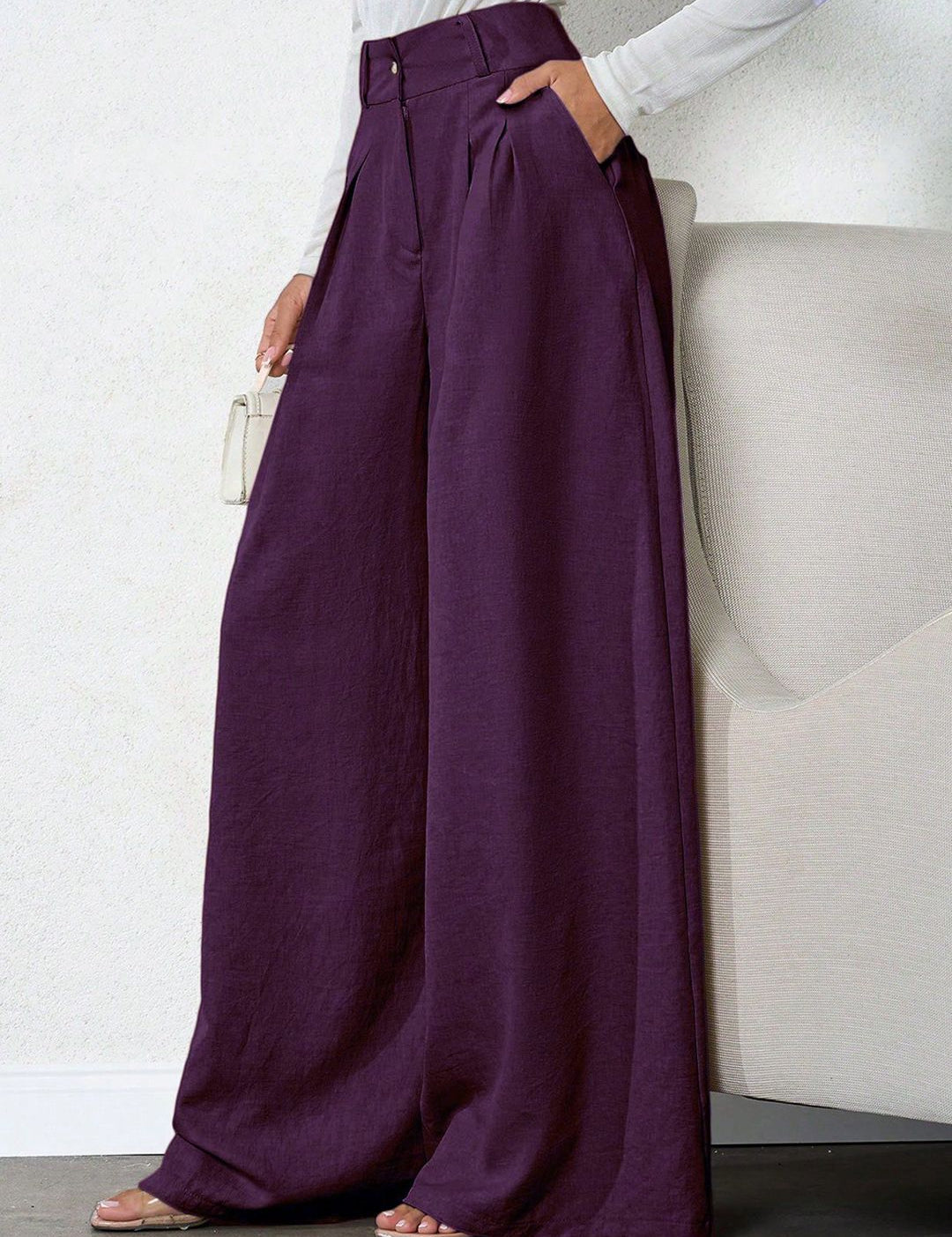 Kotty Women Relaxed Straight Leg Loose Fit High-Rise Wrinkle Free Trousers