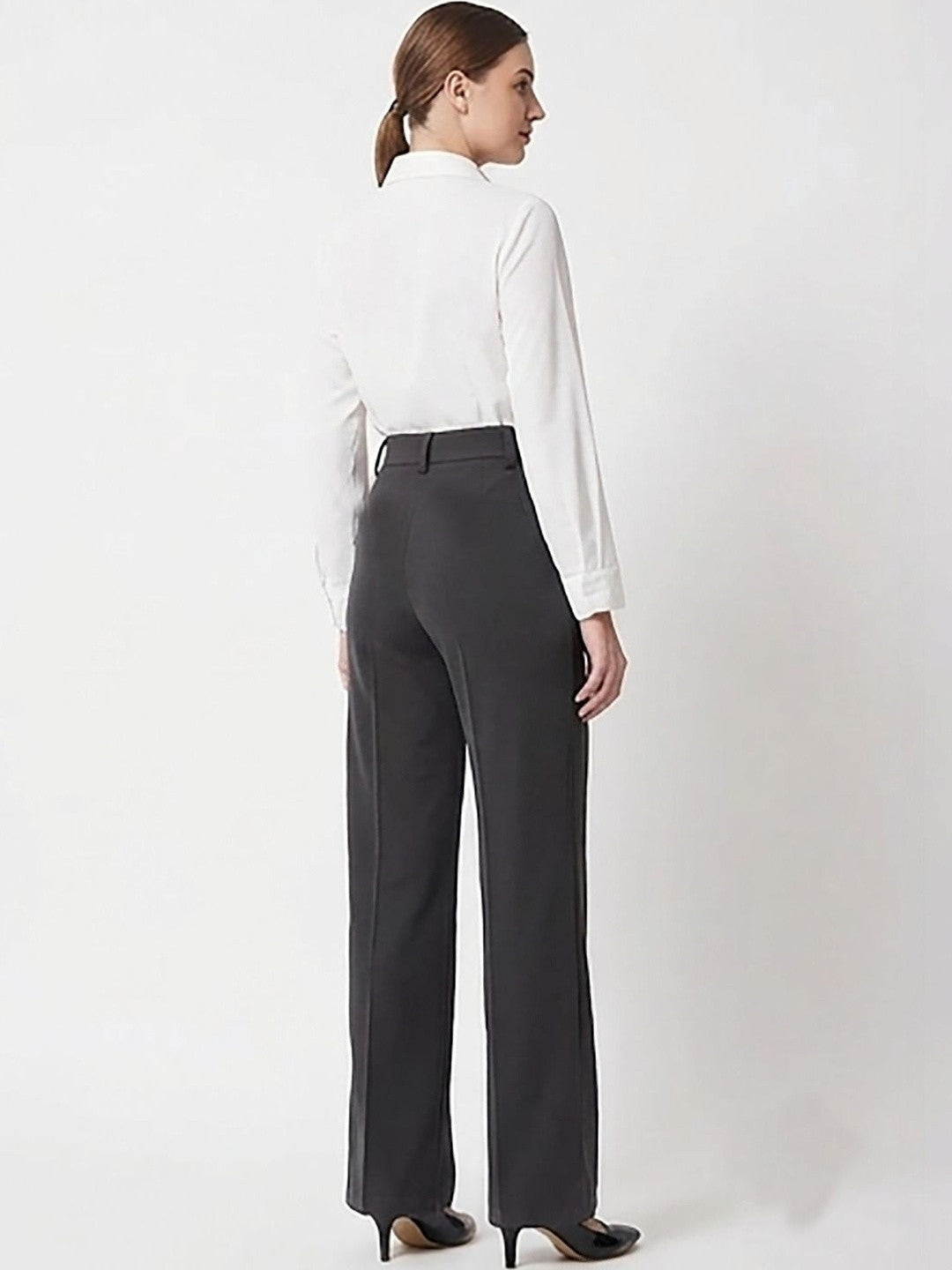 Black Relaxed Fit High-Rise Trousers for Women | Kotty
