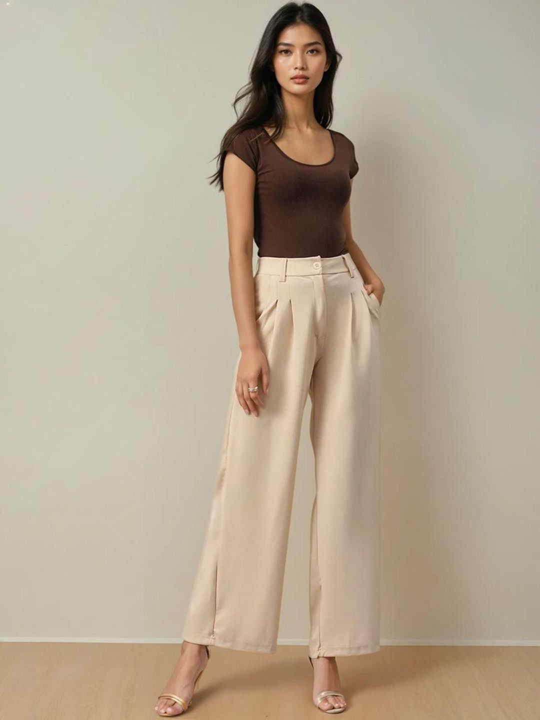 Kotty Women Solid Straight Fit High-Rise Trousers