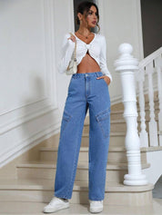 Kotty Women Wide Leg High-Rise Stretchable Cargo Jeans
