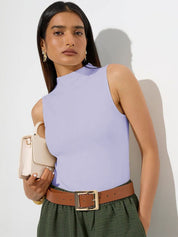 Kotty Solid High Neck Sleeveless Top