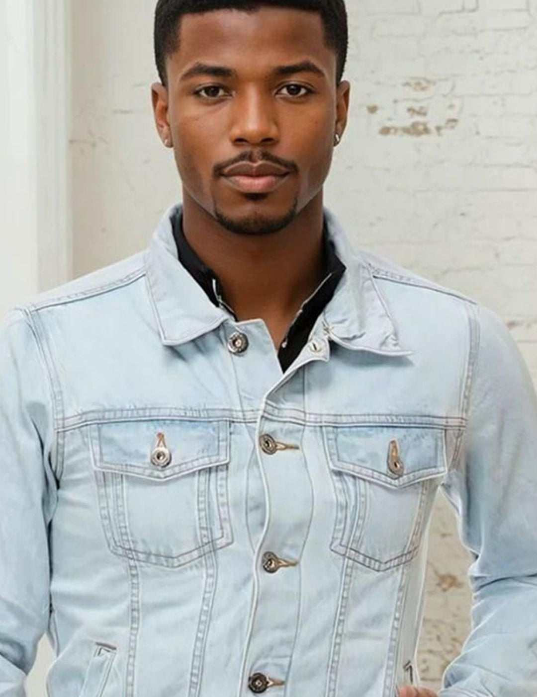 Kotty Men Spread Collar Solid Denim Jacket