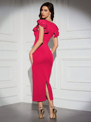 Kotty  Solid Square Neck Bodycon Midi Dress