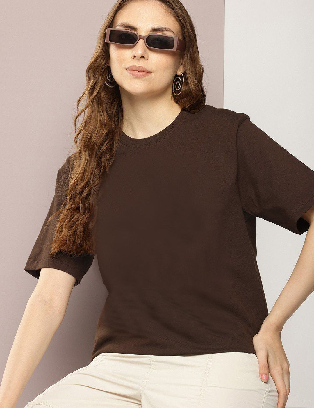 Kotty Round Neck Drop-Shoulder Sleeves Oversized T-shirt