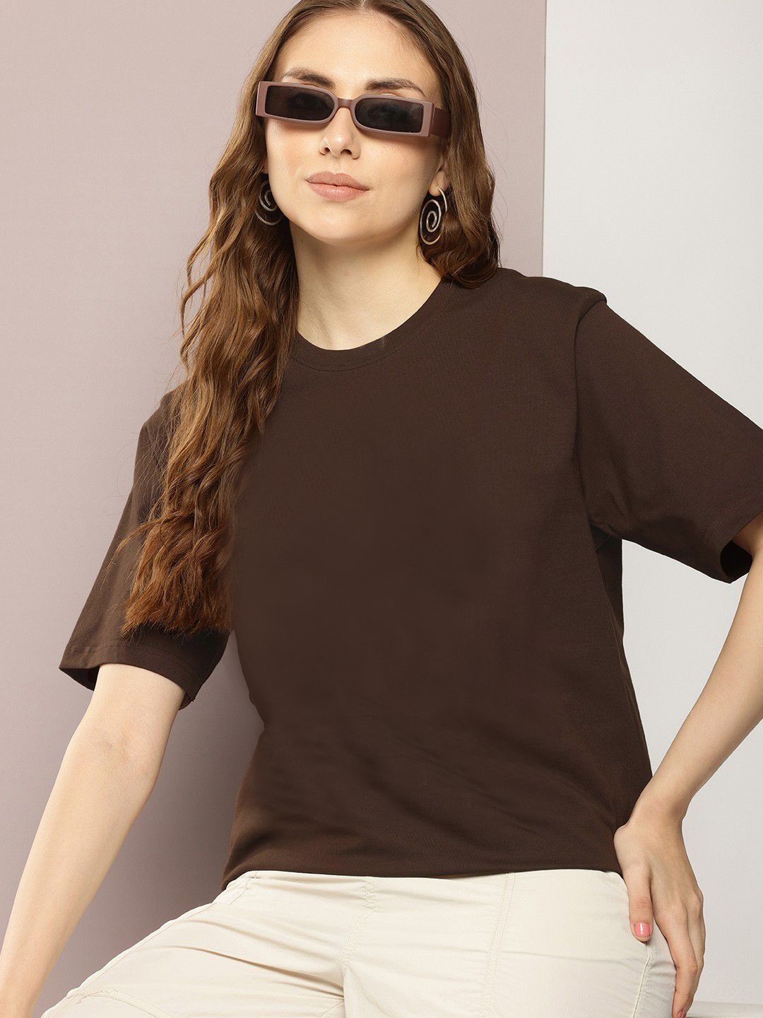 Kotty Round Neck Drop-Shoulder Sleeves Oversized T-shirt