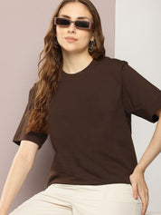 Kotty Round Neck Drop-Shoulder Sleeves Oversized T-shirt