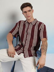 Kotty Men Vertical Stripes Self Design Cotton Sheer Casual Shirt