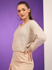 Kotty Women Cotton Cable Knit Crop Pullover