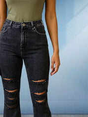Kotty Women Relaxed Fit High-Rise Cotton Highly Distressed Flared Stretchable Jeans