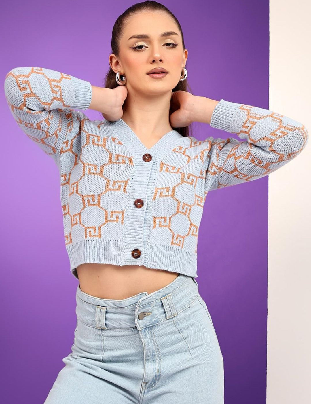 Kotty Women Self Design Crop Cardigan