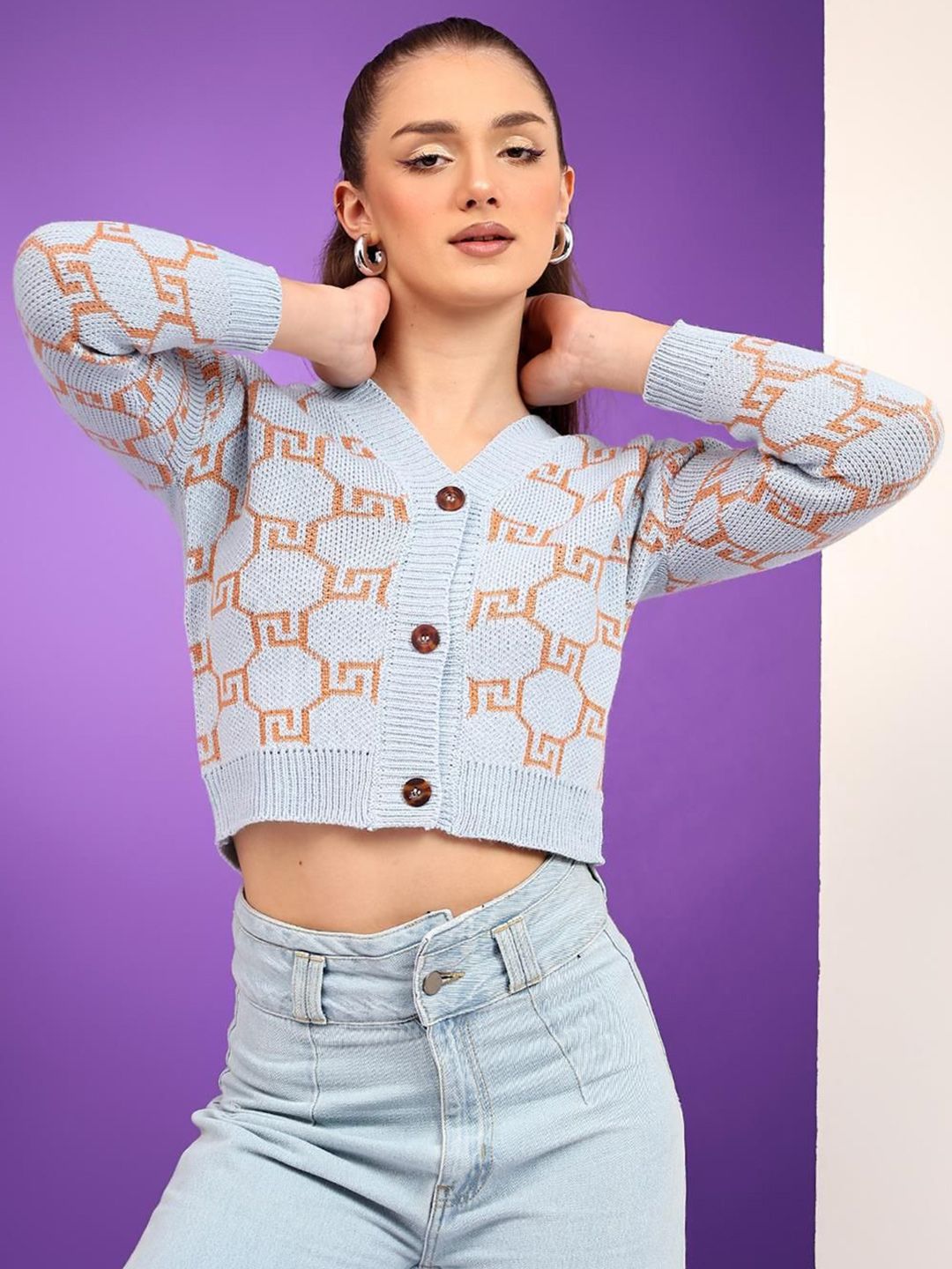 Kotty Women Self Design Crop Cardigan