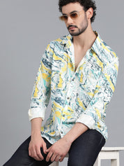 Kotty Men Spread Collar Abstract Printed Cotton Casual Shirt
