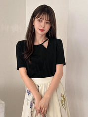 Kotty Women Round Neck Short Sleeves Top With Cut Out Details