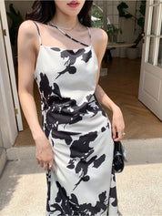 Kotty Abstract Printed Cowl Neck Crepe A-Line Maxi Dress