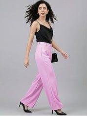 Pink Straight Fit High-Rise Trousers for Women – Chic Solid Design | Kotty