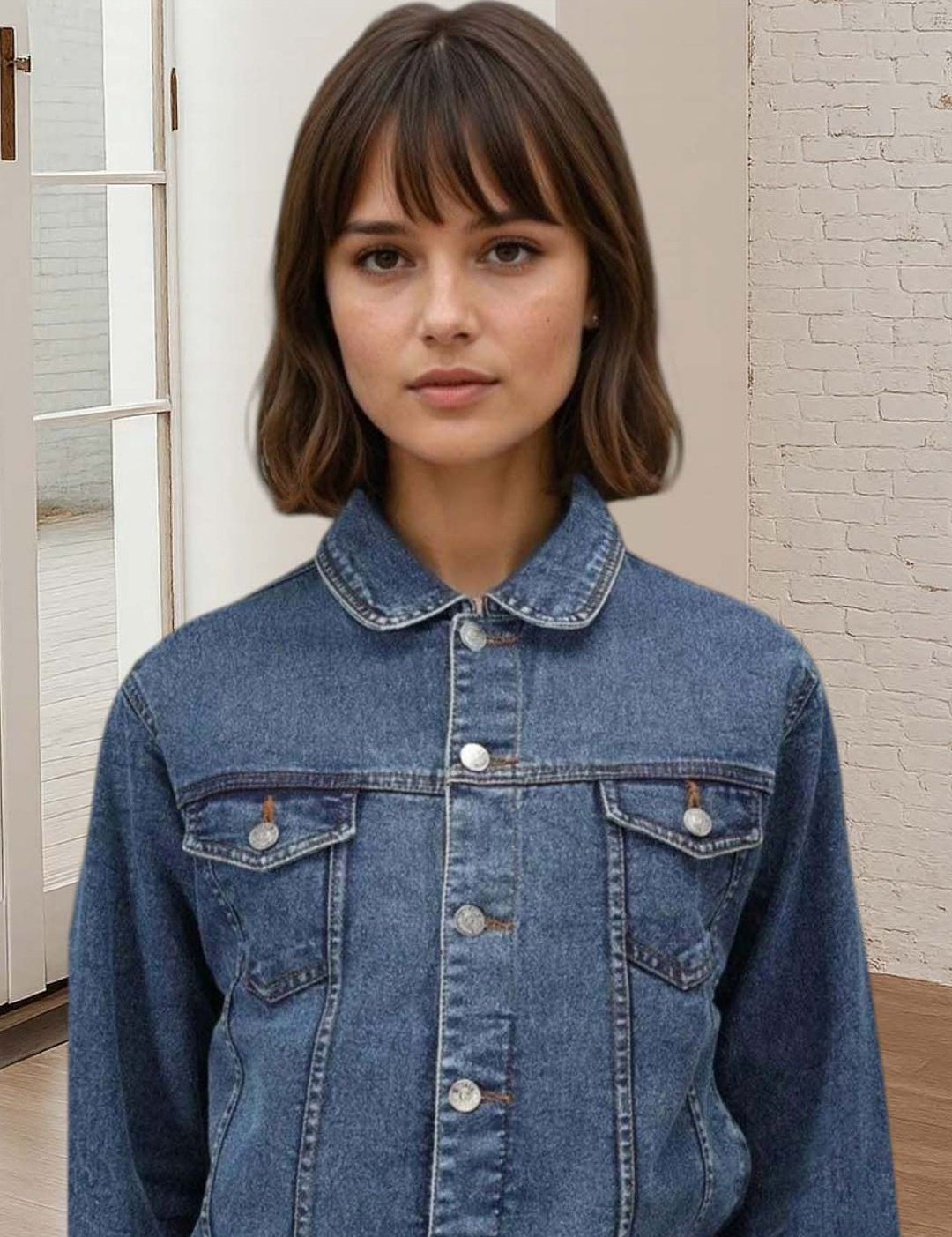 Kotty Women Spread Collar Solid Denim Jacket