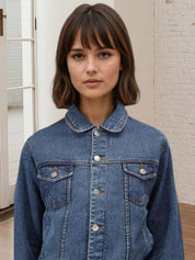 Kotty Women Spread Collar Solid Denim Jacket