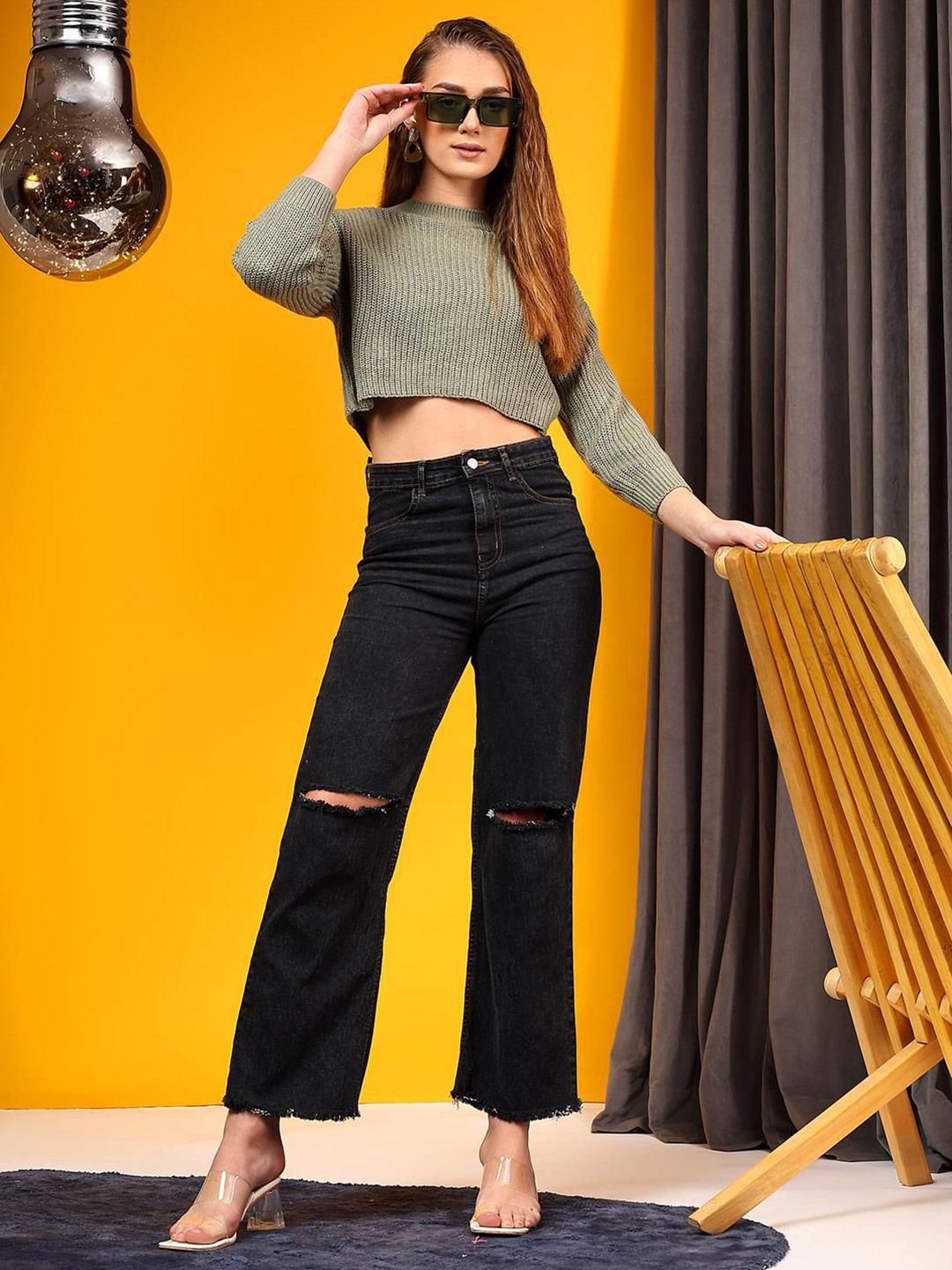 Kotty Women Ribbed Crop Pullover Sweater