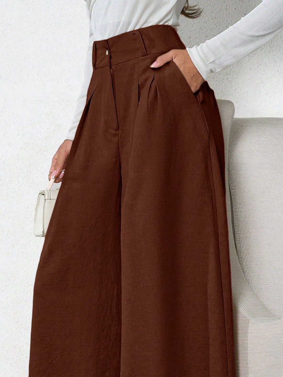 Kotty Women Relaxed Straight Leg Loose Fit High-Rise Trousers