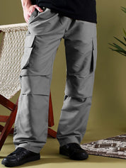 Kotty Men Low-Rise Easy Wash Pleated Cargos Regular Fit Trousers