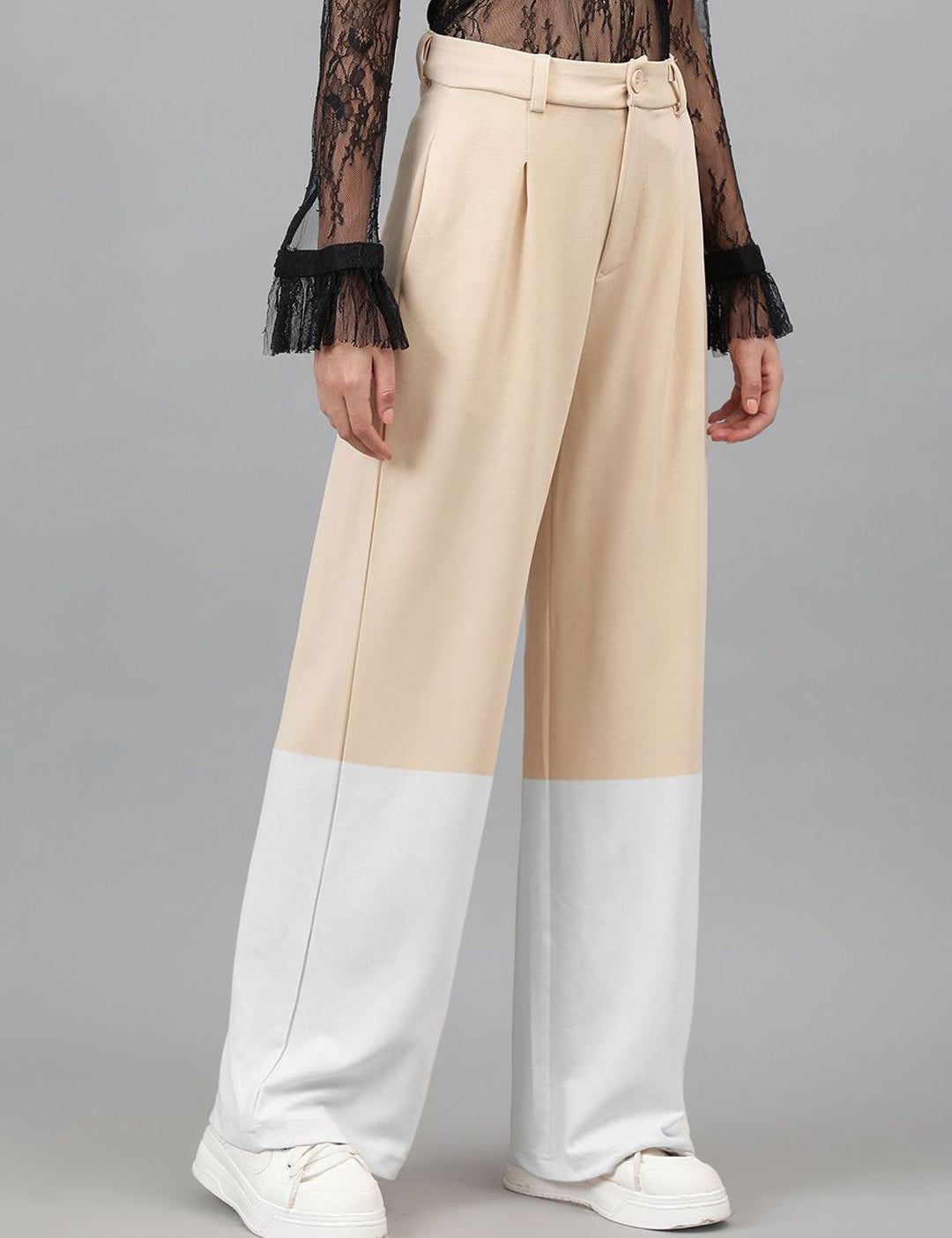 Kotty Women Colourblocked High-Rise Regular Fit Trousers