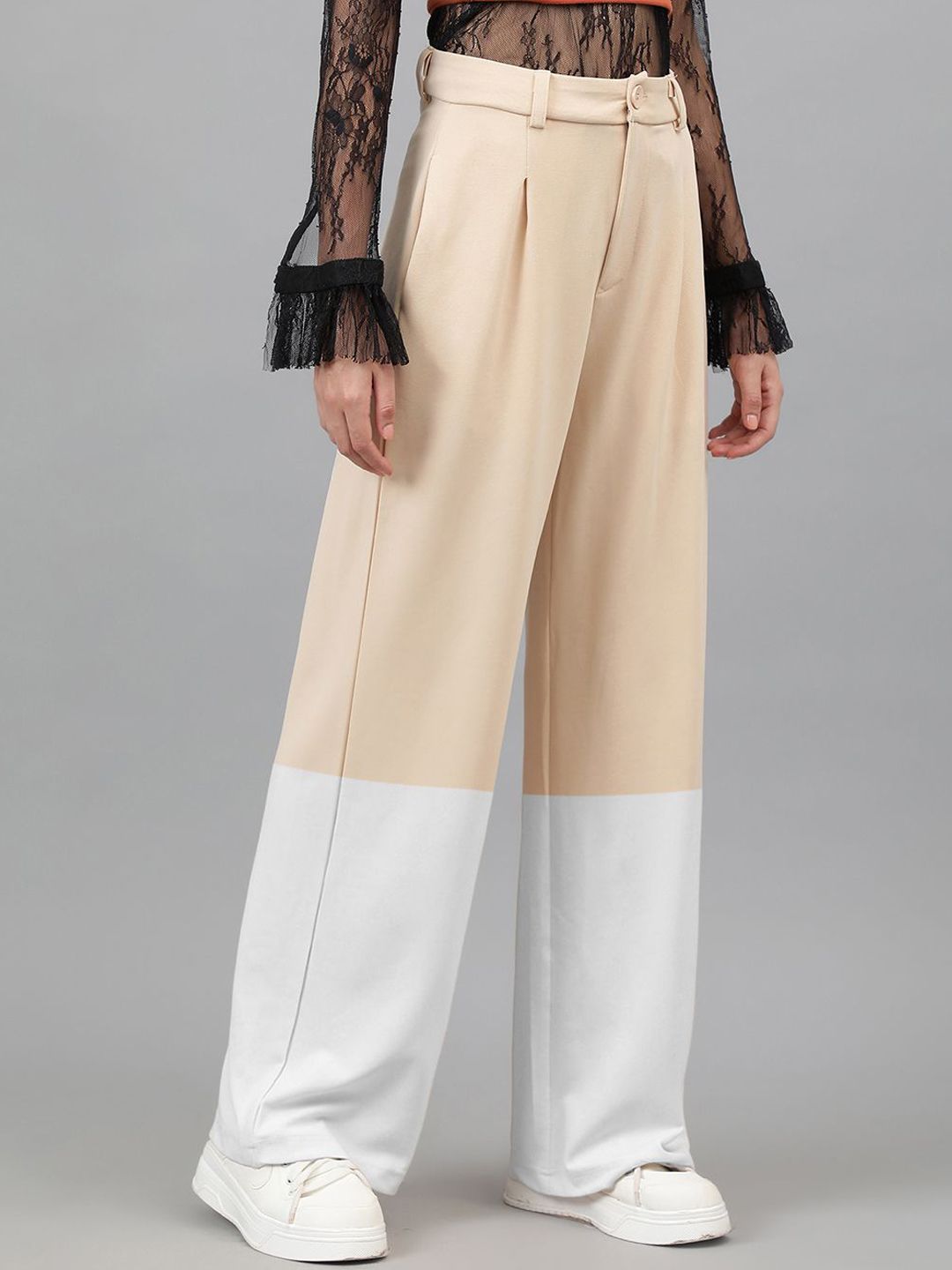 Kotty Women Colourblocked High-Rise Regular Fit Trousers