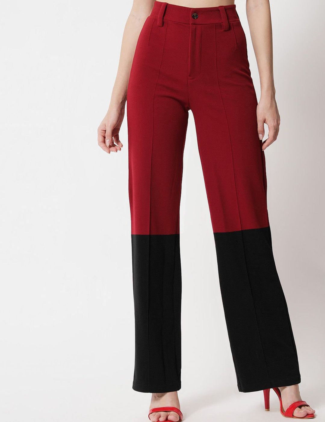 Kotty Women Colourblocked High-Rise Easy Wash Trousers