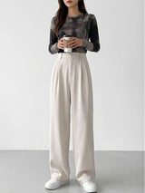 White Relaxed Fit High-Rise Trousers for Women | Kotty