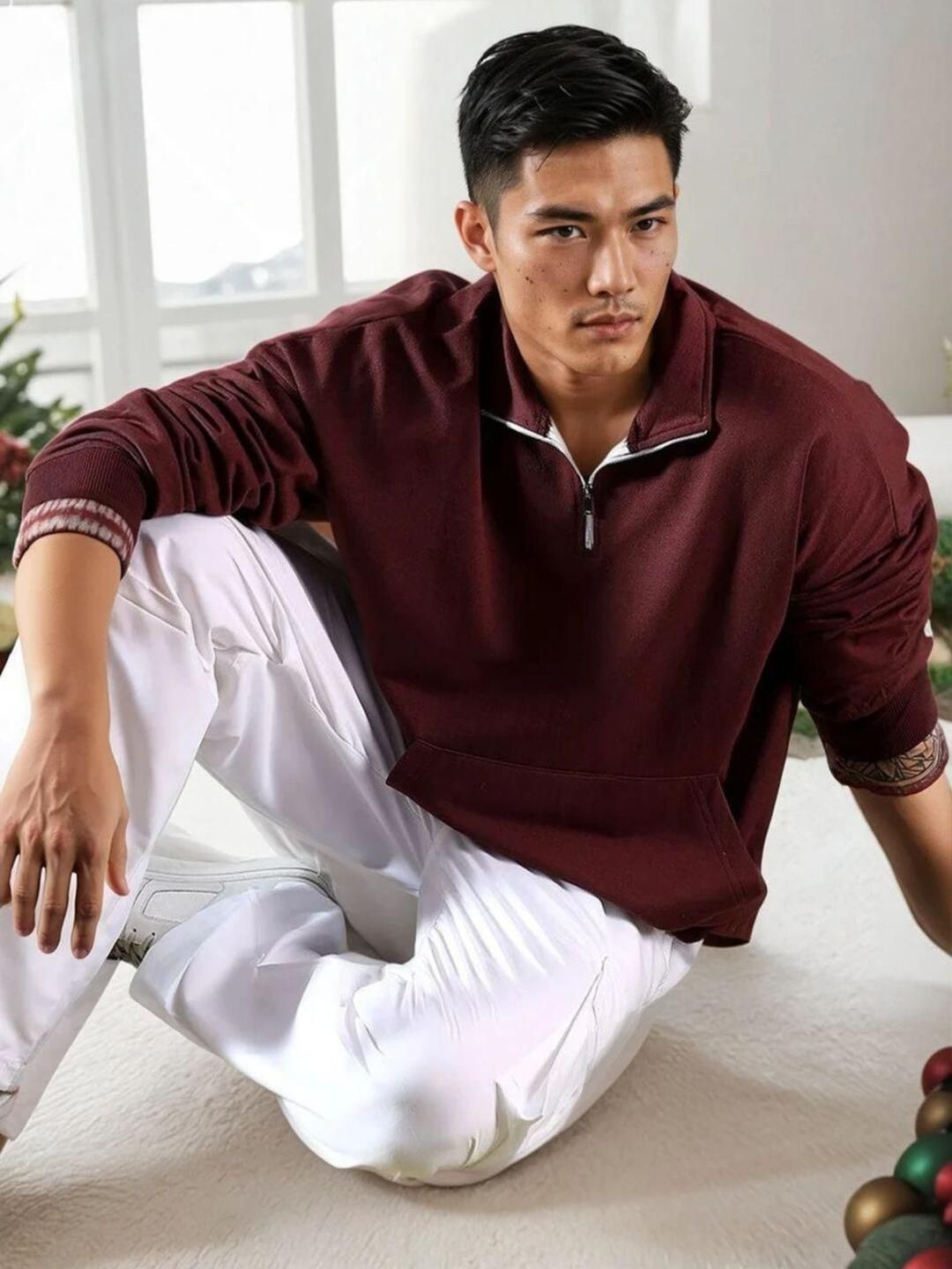 Kotty Men Mock Collar Cotton Sweatshirt