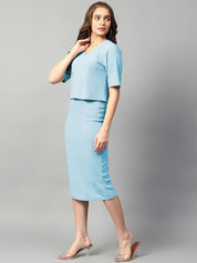 Kotty Blue V-Neck Short Sleeves Top With Skirt 