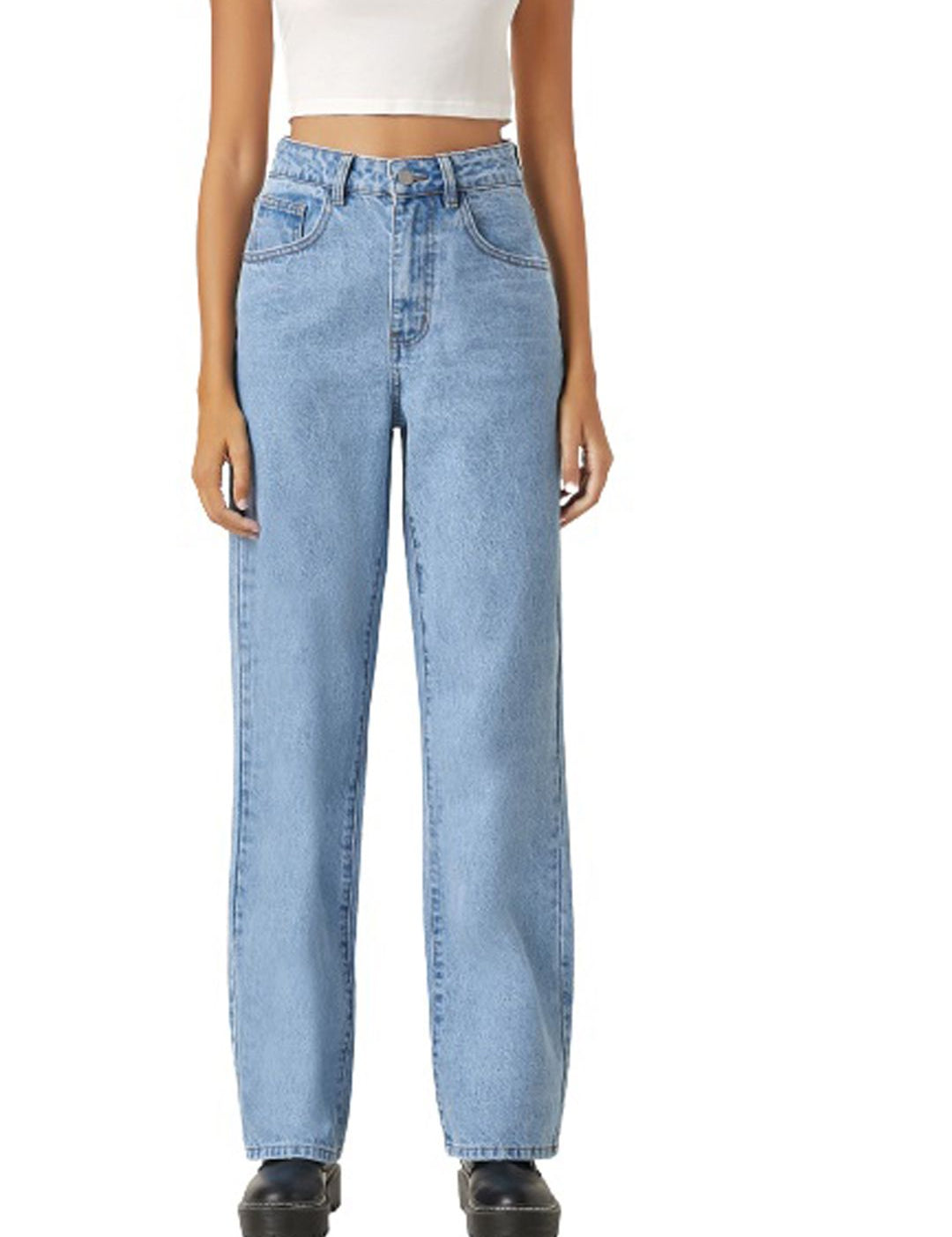 Kotty Women Jean Straight Fit High-Rise Low Distress Light Fade Stretchable Jeans