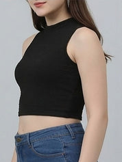 Kotty Top Jet Black Women's Crop Sleeveless Fashion
