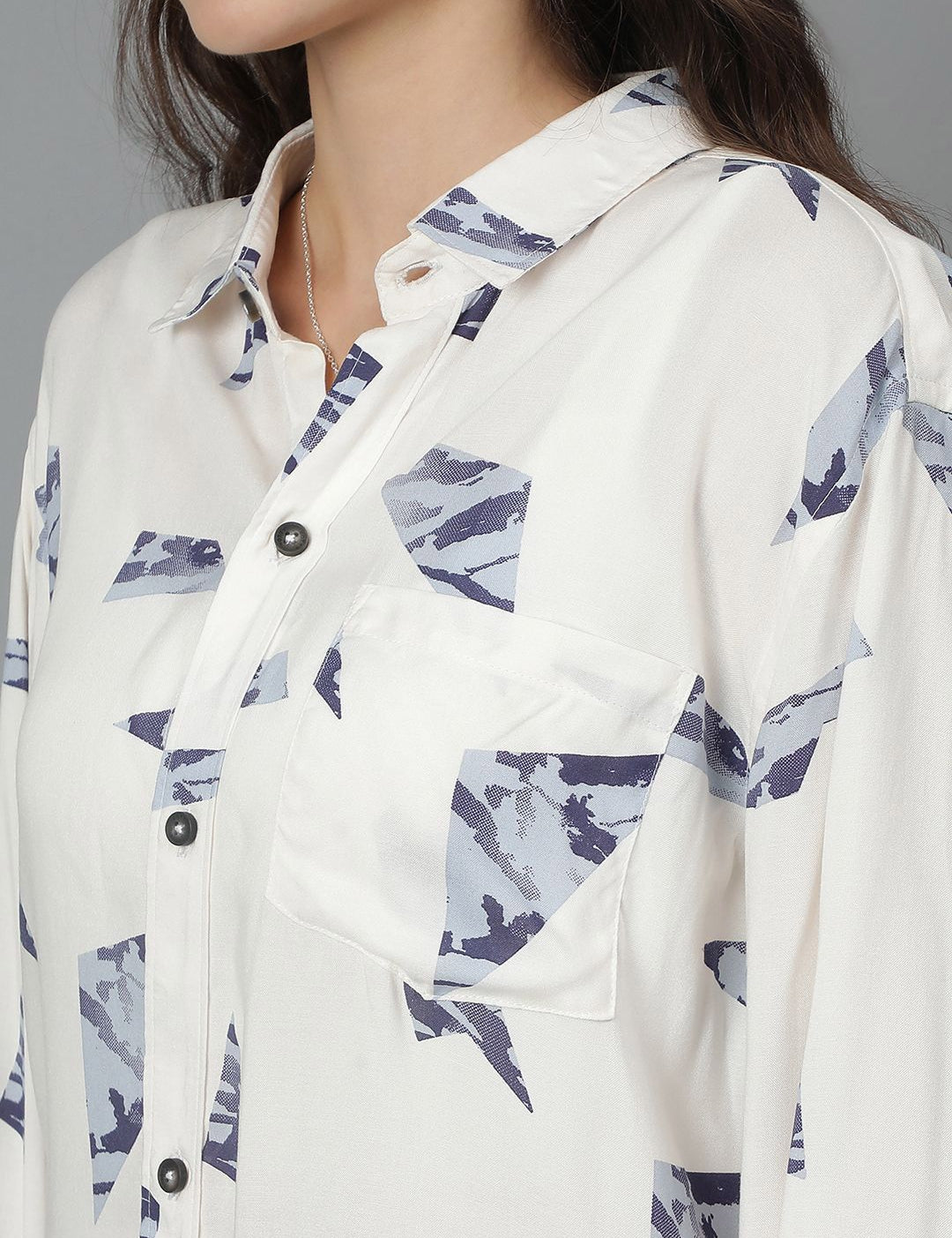 Kotty Women Spread Collar Conversational Printed Cotton Oversized Casual Shirt