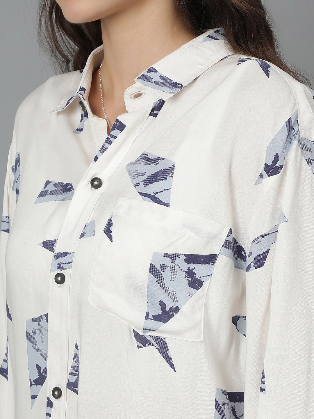 Kotty Women Spread Collar Conversational Printed Cotton Oversized Casual Shirt