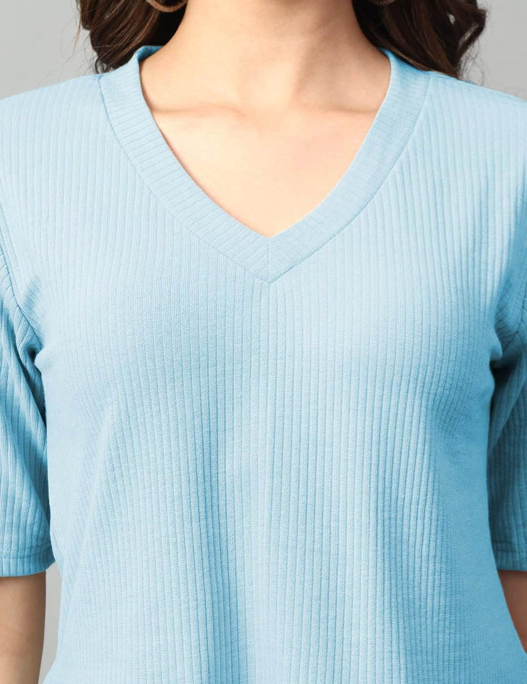 Kotty Blue V-Neck Short Sleeves Top With Skirt 