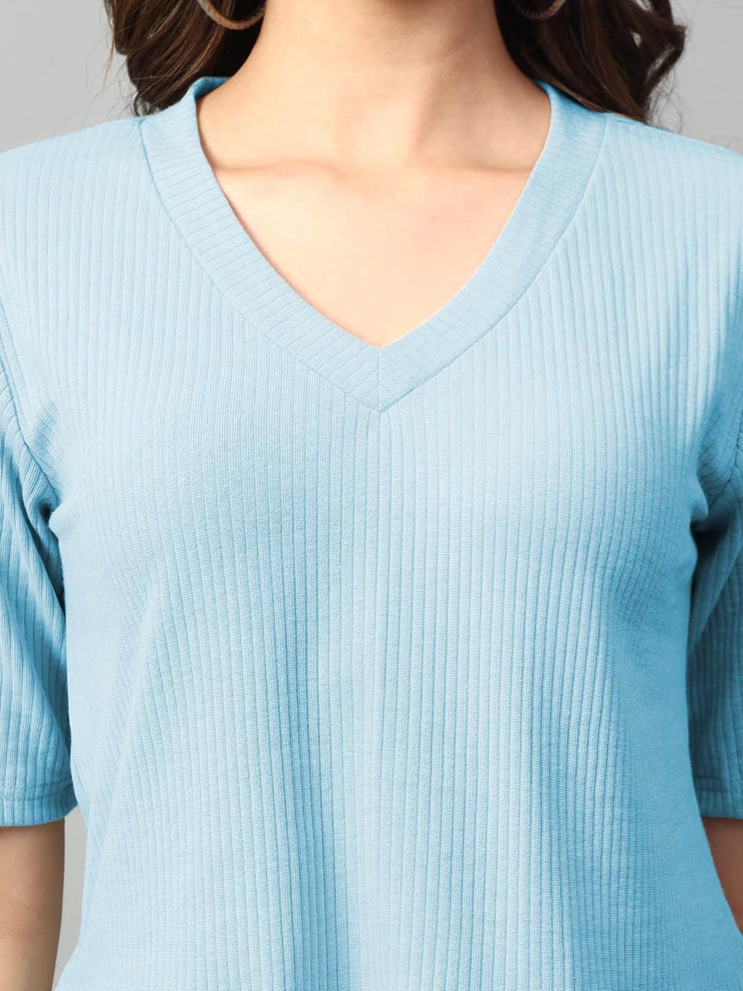 Kotty Blue V-Neck Short Sleeves Top With Skirt 