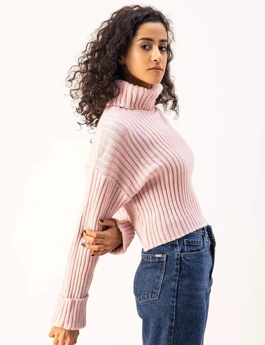 Kotty Women Turtle Neck Long Sleeves Crop Pullover