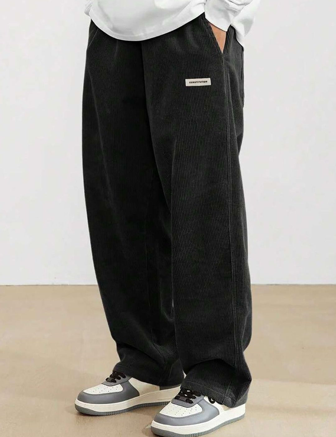 Kotty Men Relaxed Loose Fit High-Rise Corduroy Cotton Trousers