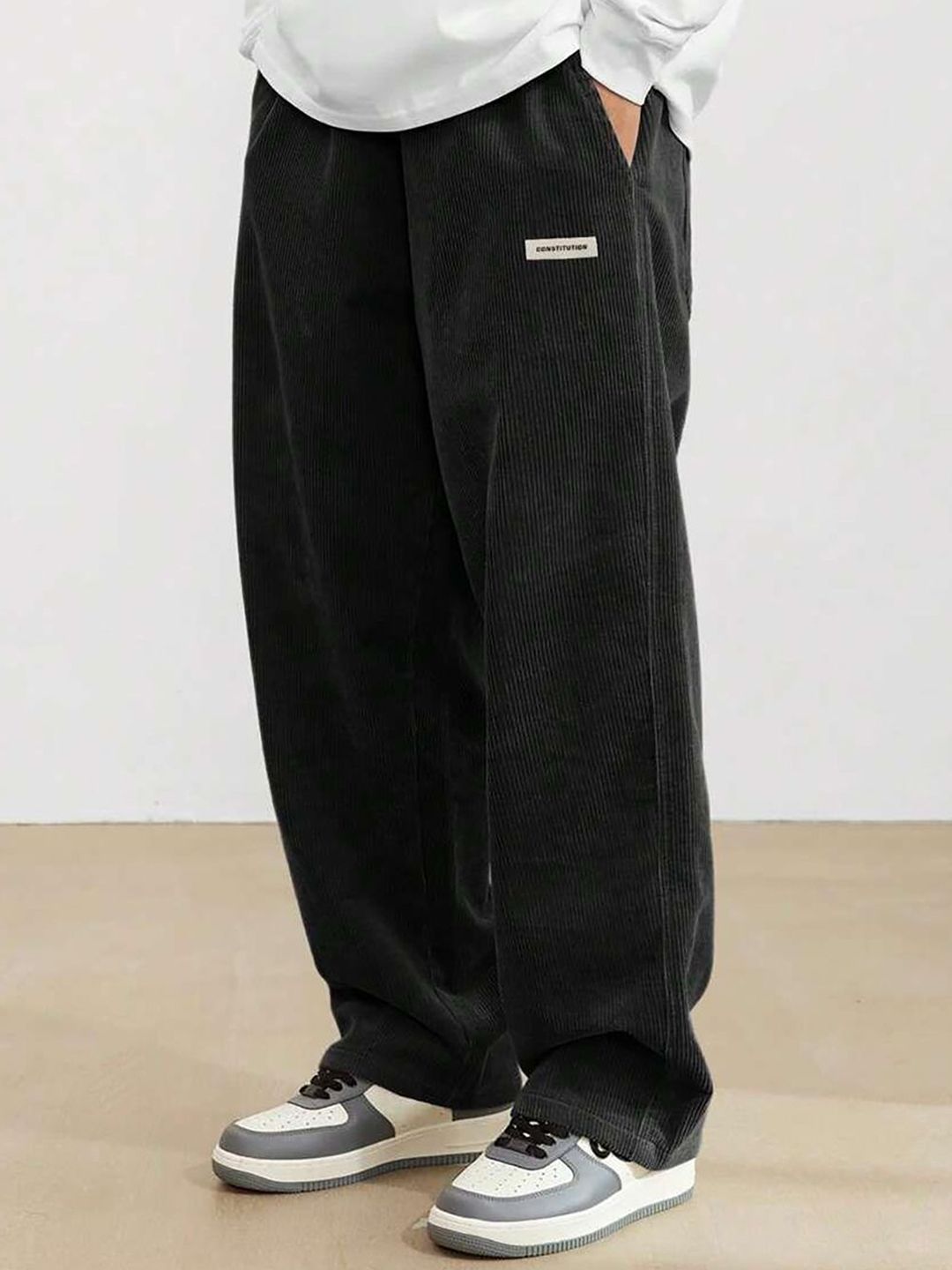 Kotty Men Relaxed Loose Fit High-Rise Corduroy Cotton Trousers