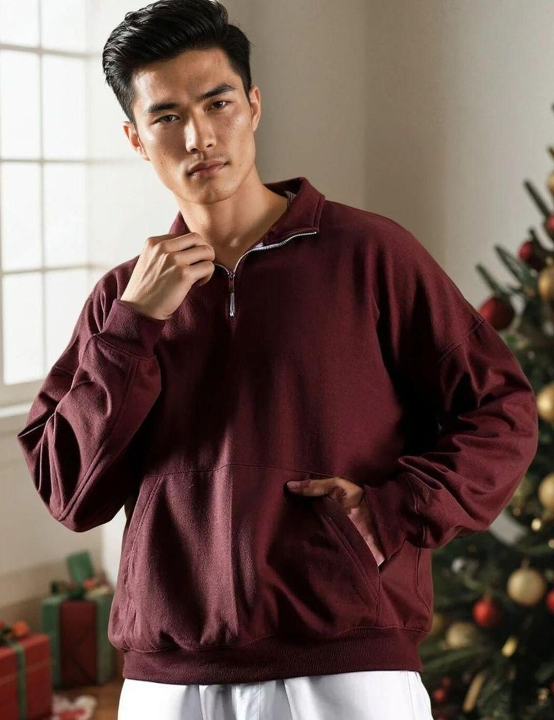 Kotty Men Mock Collar Cotton Sweatshirt