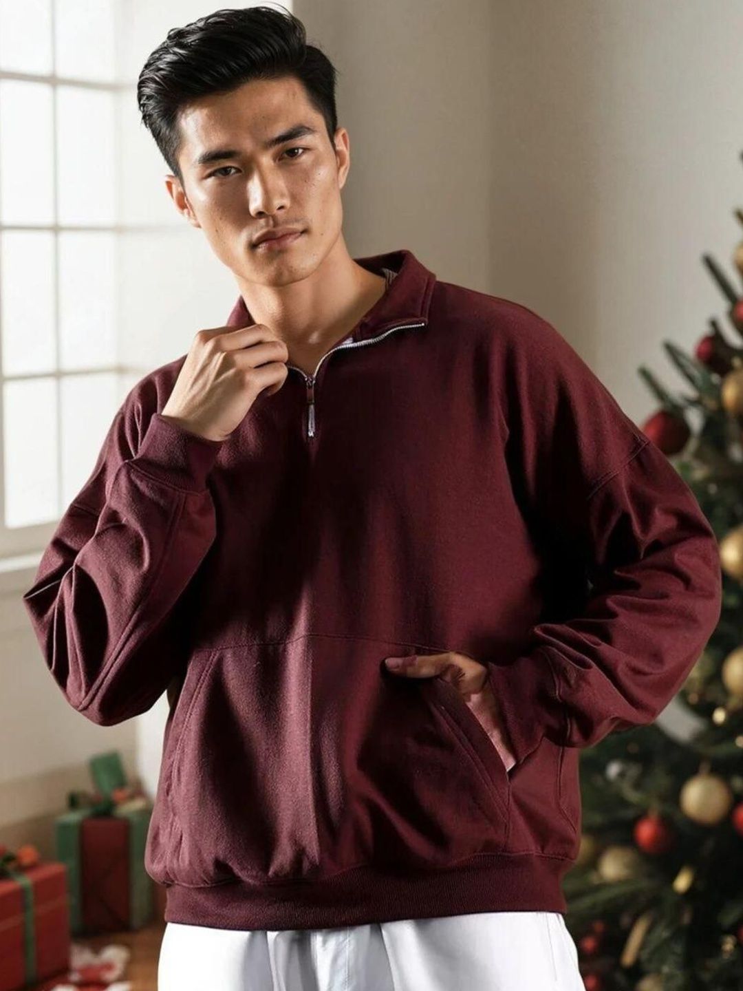 Kotty Men Mock Collar Cotton Sweatshirt