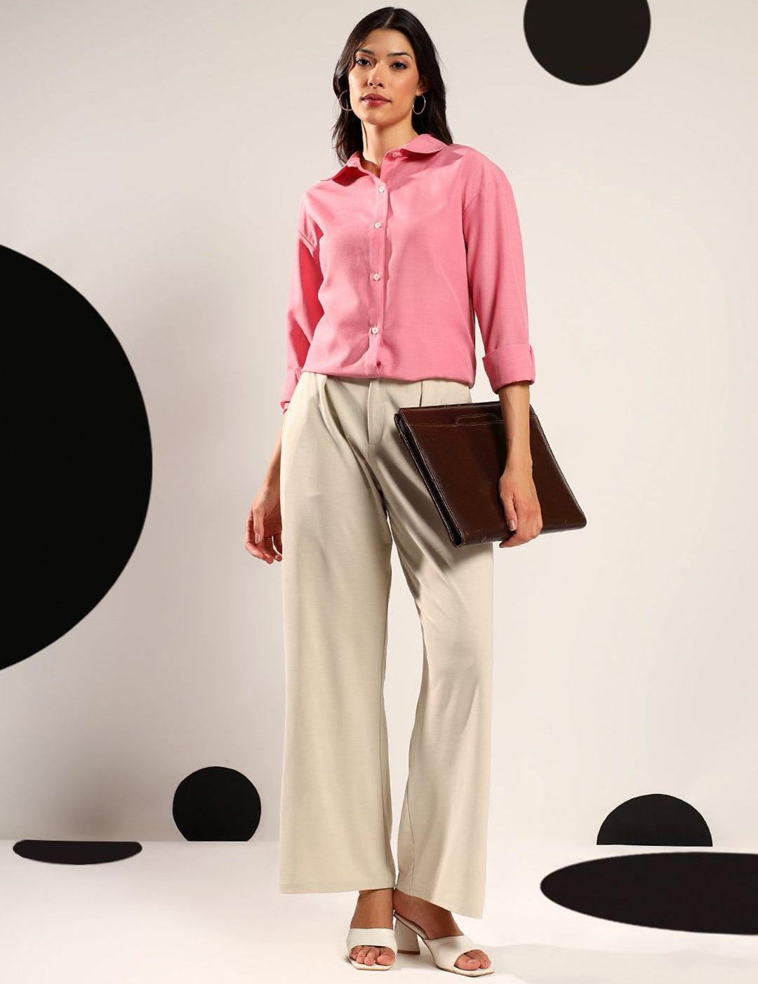 Kotty Women Relaxed Fit Solid Spread Collar Cotton Formal Shirt