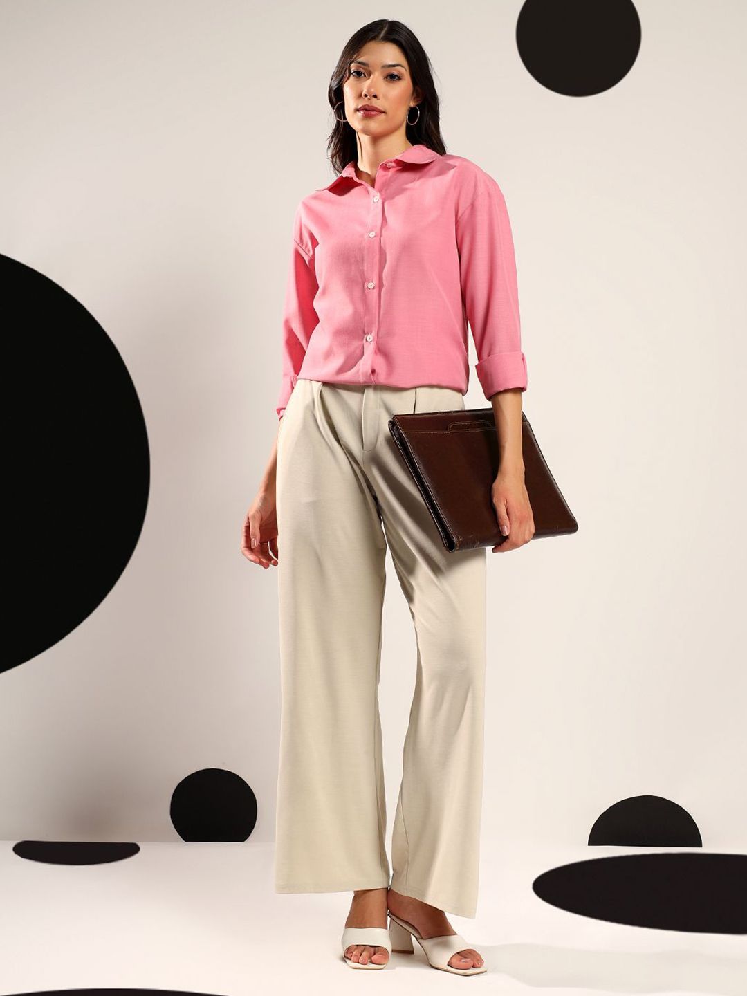 Kotty Women Relaxed Fit Solid Spread Collar Cotton Formal Shirt