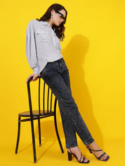 Kotty Women Comfort Spread Collar Micro Checked Cotton Oversized Casual Shirt