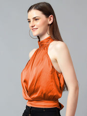 Kotty Women Solid Halter Neck Satin Top
