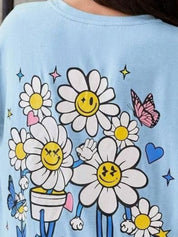 Kotty Girls Graphic Printed Round Neck Cotton Oversized T-shirt