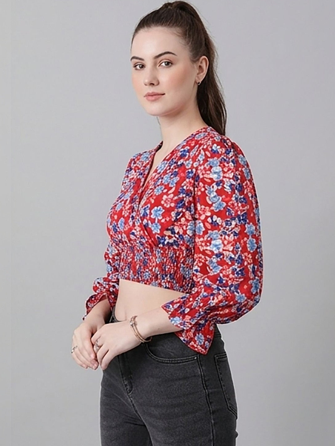 Kotty Top Multi Women's Crop Long-Sleeve Fashion Top